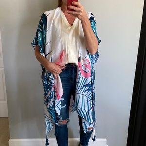 Flamingo Print Boho Kimono